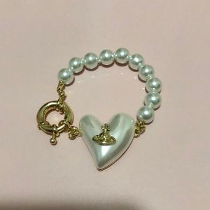 Heart Saturn Orb Pearl Gold Bracelet